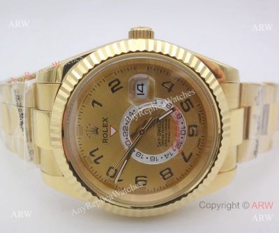 Replica Rolex Sky Dweller All Gold Arabic Markers Sapphire glass Watch
